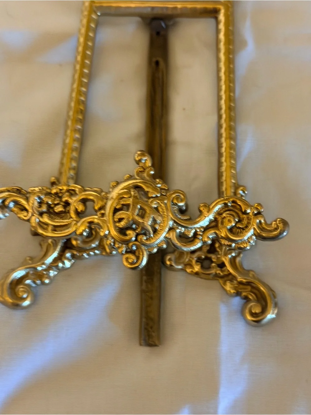 Vintage Ornate Brass Easel Display Stand | Gold Tone Victorian Cottage Decor 9.5